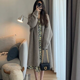 旻胜长款针织衫女开衫外套毛衣女秋冬季新款慵懒风宽松显瘦显高大衣 绿卡色【实物颜色偏深】 均码【85-120斤】