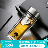 希诺（heenoor）双层玻璃杯带盖过滤办公室经典泡茶杯男士商务耐热玻璃水杯子 本色265ml