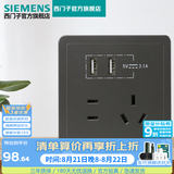 西门子（SIEMENS） 开关插座面板 墙壁暗装86型 致典系列金属黑灰色 五孔带双口3.1A USB 插座