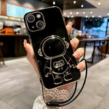 欧米滋 苹果13手机壳iPhone13Pro保护Max硅胶套mini镜头全包13p防摔软壳可爱卡通 苹果13【经典黑】宇航员支架+钢化膜+挂绳