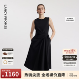 朗姿【精英衣橱】无袖别致裙子女夏新款高级感显瘦连衣裙 黑色 S