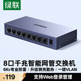 绿联8口千兆轻管理交换机 Web智能网管网线分线器 4口网络转换器交换器 企业宿舍iptv分流器65969