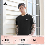adidas纯棉休闲三条纹针织运动圆领正肩短袖T恤上衣男夏阿迪达斯   黑色/白   M