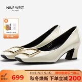 NINE WEST玖熙女鞋秋季气质高跟皮鞋女士方头单鞋子女款 NH434045FK 米白34