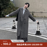 茵曼2026冬季女装新款100%绵羊毛双面呢外套女美拉德翻驳洋气长款大衣 深花灰 M 163-167cm/111-120斤
