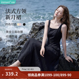 茵曼（INMAN）法式方领收腰显瘦吊带连衣裙2026夏季新品女装高级感气质裙子 黑色 L