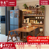 冬木实木餐桌餐边柜一体靠墙柜子客厅置物柜靠墙折叠餐桌带1.6米橱柜 【6】160cm餐边柜+餐桌【现货速发】