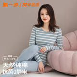 新一步（XINYIBU）纯棉秋衣秋裤女士秋冬棉毛衫柔软圆领条纹薄款打底衫保暖内衣套装 1925静谧蓝 L 建议160-165cm，90-110斤