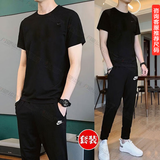 耐克（NIKE）男装运动套装26新款休闲简约经典舒适短袖T恤宽松运动长裤 两件套 小LOGOT恤+收口长裤/经典黑 2XL/185
