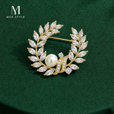 Mck非遗手工国风绒花珍珠胸针高端精致时尚配饰别针胸花中秋礼品