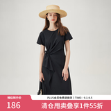 范思蓝恩夏季圆领抽绳褶皱设计感连衣裙女2024夏装新款白色高腰A字裙女 黑色 L