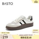 百思图商场同款运动德训鞋平跟男休闲鞋J2397AM6米白/浅灰/黑色 41