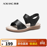 奥康（Aokang）妈妈鞋凉鞋夏季百搭舒适软底女凉鞋平底女鞋1224821023黑38码