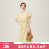 范思蓝恩夏季圆领抽绳褶皱设计感连衣裙女2024夏装新款白色高腰A字裙女 黄色 L