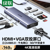 绿联Type-C扩展坞USB-C读卡器拓展坞HDMI网口转接HUB分线器适用苹果MacBook Air华为联想雷电4