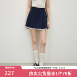 范思蓝恩学院风A字百褶高腰半裙女2025春季新款蕾丝花边短裙1203 藏青色 XS