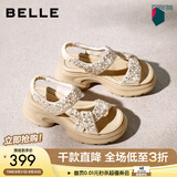 百丽（Belle）繁星亮片休闲凉鞋女2026夏新款商场同款厚底增高凉鞋F4A1DBL6 杏色 35 (225mm)