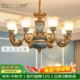 韬齐欧式吊灯客厅灯美式餐厅灯卧室灯别墅酒店大厅豪华复古灯具灯饰 【8头】适用15-22（配遥控） 全光谱单色LED灯泡
