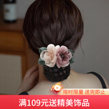 向晚发夹头花女复古银行酒店职业花朵发网护士盘发网兜发饰中秋节礼物