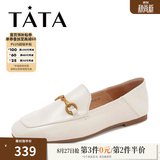 他她（TATA）方头乐福鞋女休闲平底一脚蹬小皮鞋女单鞋春秋款FLC22AM5 米色 37