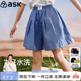 ASK JUNIOR牛仔裙裤女童夏装纯棉宽松舒适大脚口儿童短裤百搭裤子 牛仔蓝