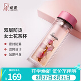 希诺（heenoor）双层玻璃杯家用女士带滤网个性潮流清新花茶杯隔热防烫便携水杯 水晶粉300ml