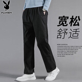 花花公子（PLAYBOY）休闲裤男2026年春夏季裤子男士商务宽松直筒潮流长裤 黑色 6XL
