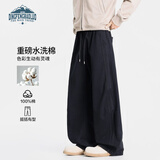 顶峰保罗（Dingfengbaoluo）纯棉直筒工装裤男秋季复古宽松褶皱阔腿休闲长裤DHC57黑色XL