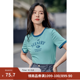 茵曼（INMAN）潮趣印花女装圆领短袖T恤修身显瘦套头短款2026夏季新款上衣 天蓝色 -18525987 S