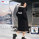 斐乐蓬蓬羽绒服丨FILA过膝长款羽绒女连帽防污保暖外套 正黑色-BK XL 175/92A