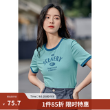 茵曼（INMAN）潮趣印花女装圆领短袖T恤修身显瘦套头短款2026夏季新款上衣 天蓝色 -18525987 S