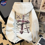 NASA MARVEL重磅美式高街印花十字架连帽卫衣男春秋季新款宽松潮流百搭上衣