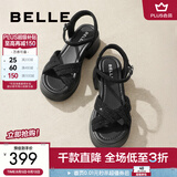 百丽（Belle）满钻条带繁星休闲凉鞋女商场款厚底凉鞋A9S2DBL4 黑色 36 (230mm)