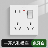 国际电工开关插座十孔86型五孔四孔六孔八孔10孔插带开关多孔家用墙壁面板 暗装一开八孔10A+10A【白色】