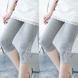 韩秀纯2条装蕾丝女七分裤花边夏季打底裤透气薄款弹力修身中腰大码中裤 灰色+灰色【蕾丝2件装】 2XL(建议130-150斤)