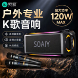 索爱（soaiy）SH05户外K歌5.3蓝牙音箱声卡音响一体机四喇叭双振膜立体声重低音炮混响广场舞直播带2个麦克风