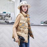 马克印象高档轻奢品牌羽绒马甲女新款90白鸭绒春秋款洋气格子外穿无袖外套 DH9131  卡其色 L (125-160斤)