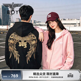 BOY LONDON【灿若繁星】春情侣风外套潮牌刺绣开衫连帽卫衣N06904 黑色金色翅膀 XL
