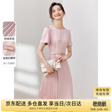 尚都比拉设计感拼接连衣裙夏季高级感气质百褶裙小个子中长裙子 粉陶色 L