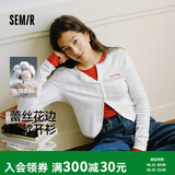 森马长袖t恤女提花刺绣纯棉蕾丝修身开衫109725101014