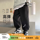 左西男童裤子儿童卫裤秋季2026新款男孩韩版休闲长裤运动裤 黑色 140