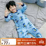 上宝麦春夏儿童连体睡衣精梳棉薄男童长袖家居服 天空蓝鳄鱼先生 90cm