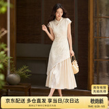 尚都比拉国风立领盘扣绣花连衣裙女夏季收腰显瘦假两件拼接裙气质中长裙