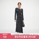 范思蓝恩秋季设计感针织T恤半身裙时尚套装女秋装新款慵懒高腰半身裙女 深灰色（上衣） S