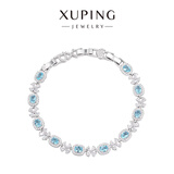 XUPING旭平首饰合金时尚【四叶花】彩宝系列镶嵌人造石手链送礼饰品 蓝色/链长约15.5+2+1.5cm