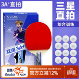 双鱼（DOUBLE FISH） 乒乓球拍初学者成品拍双面反胶皮套装快攻型学生业余训练乒乓拍 竖拍 3A+直拍 （单）12球