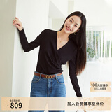 EP雅莹[瘦瘦衫]V领修身显瘦黑色内搭打底衫上衣女商场同款5599N 长袖 M