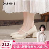 达芙妮官方玛丽珍女鞋高跟鞋子2026春秋新中式粗跟配旗袍珍珠吊坠单鞋女 米白色【5cm跟高 珍珠吊坠】 37