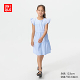优衣库童装女童拼接连衣裙/短袖裙子483390 60 浅蓝色 160