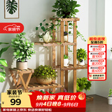 安尔雅 花架子客厅阳台多肉植物架多层盆景架木质地面花盆简约置物架